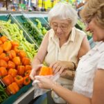 females standing near a produce shelf